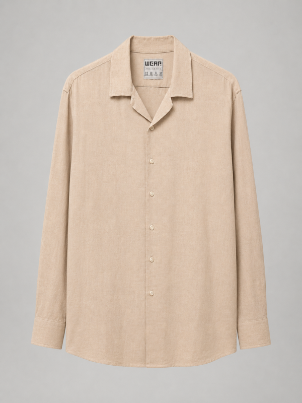Beige Cuban Collar Relaxed Fit Casual Shirt