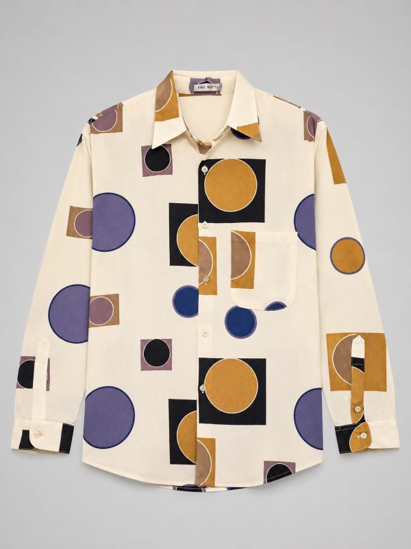 Ivory Geo Abstract Print Shirt – Modern Statement Long Sleeve