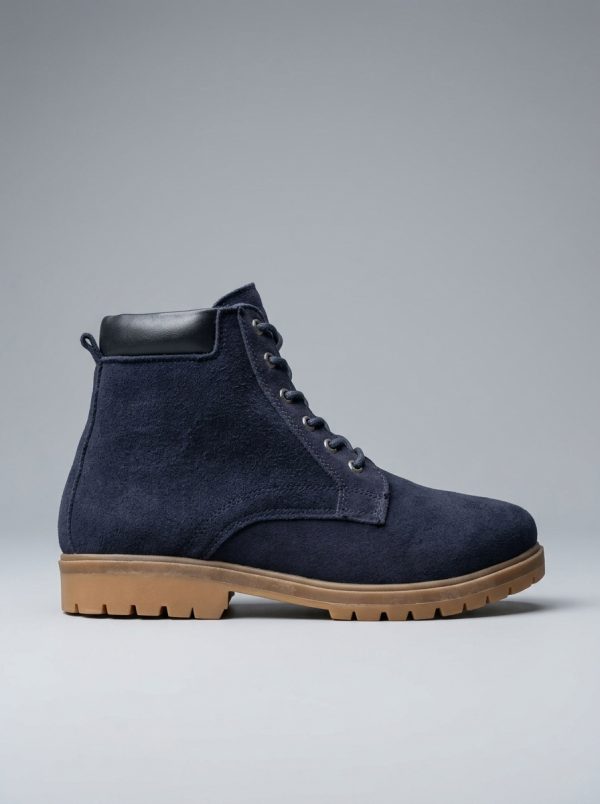 Midnight Navy Suede Utility Boots – Premium Lace-Up Ankle Boots