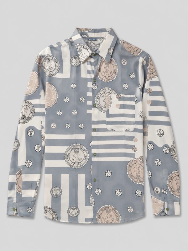 Ocean Crest Nautical Print Shirt – Premium Statement Long Sleeve