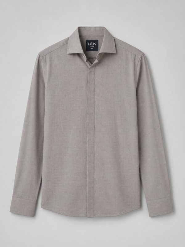 Ash Grey Textured Formal Shirt – Minimal Premium Long Sleeve