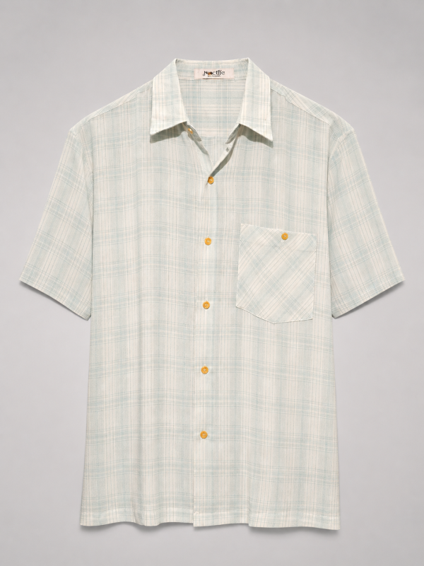 Mint Green Plaid Short Sleeve Casual Shirt