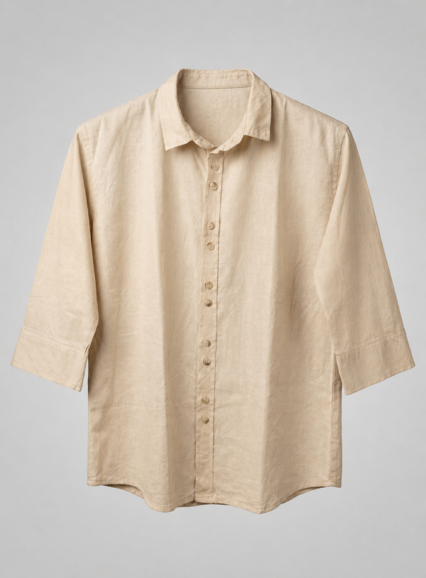 Men’s Classic Beige Linen Blend Casual Shirt – Relaxed Fit