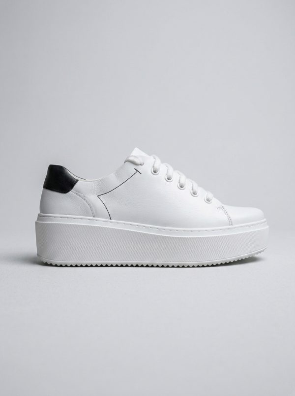 Unisex White Genuine Leather Platform Sneakers with Contrast Heel Detail