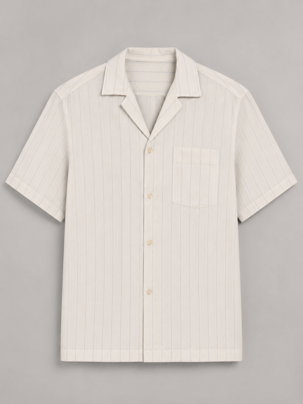 Ivory Pinstripe Cuban Collar Shirt – Relaxed Fit Summer Essential