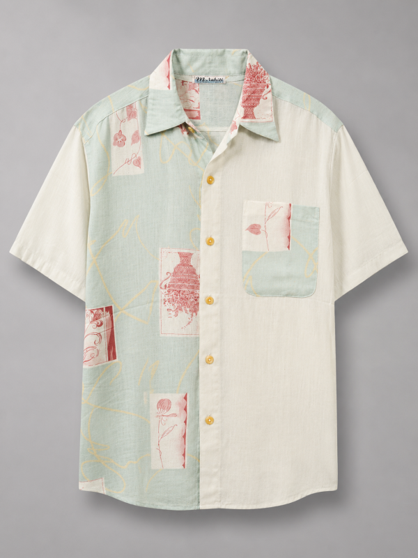 Mint Breeze Abstract Print Resort Shirt – Relaxed Fit Short Sleeve