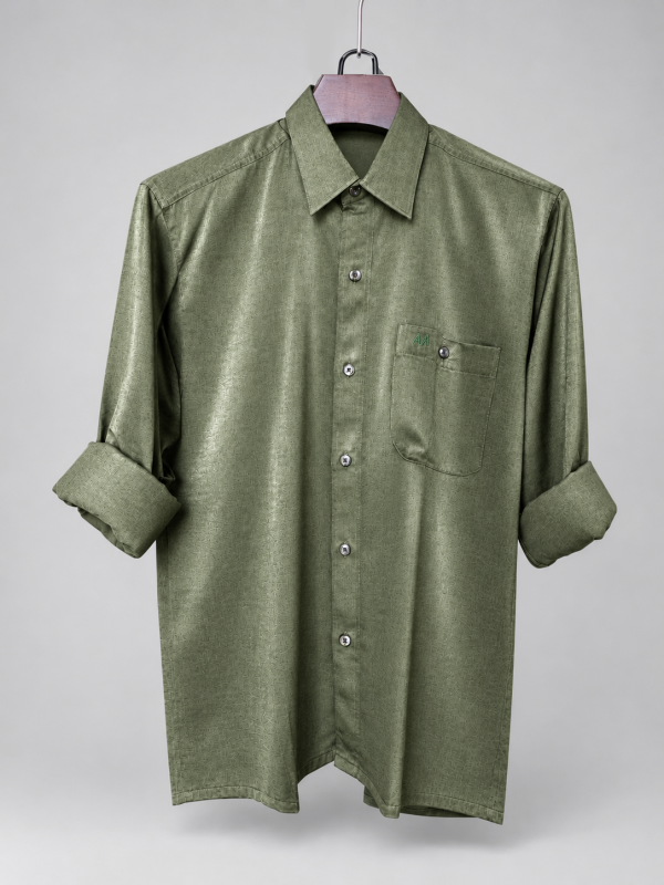 ALBAVARDEN Olive green glossy textured shirt